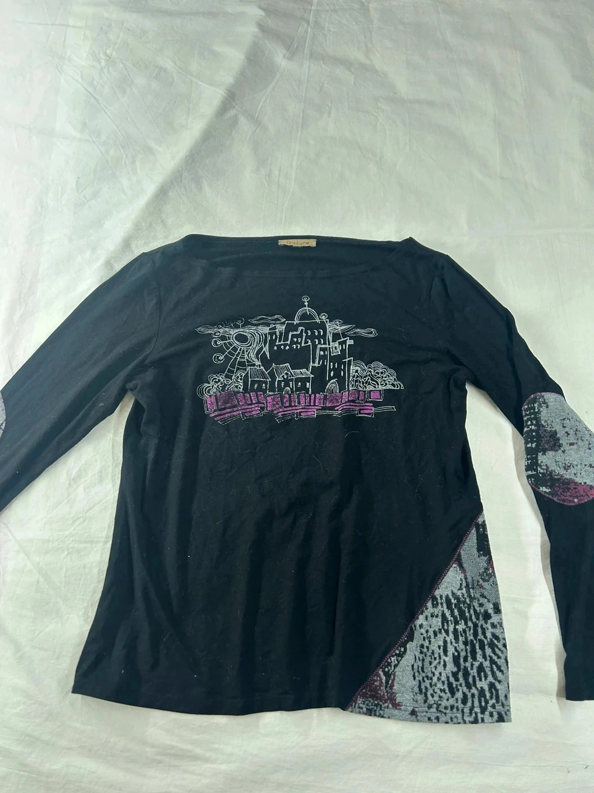 Sweat pull noir à motifs vintage divilune en viscose